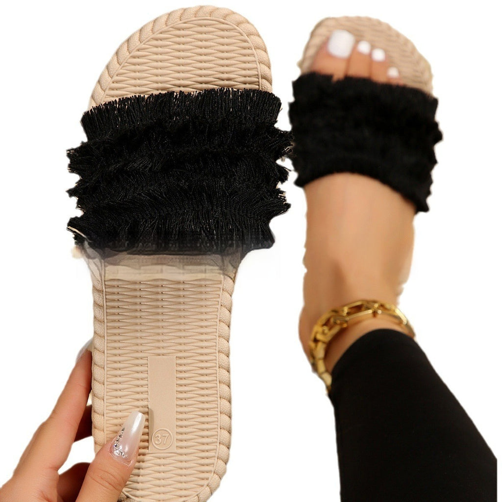 The Meadow Slide — Frayed Woven Sandal
